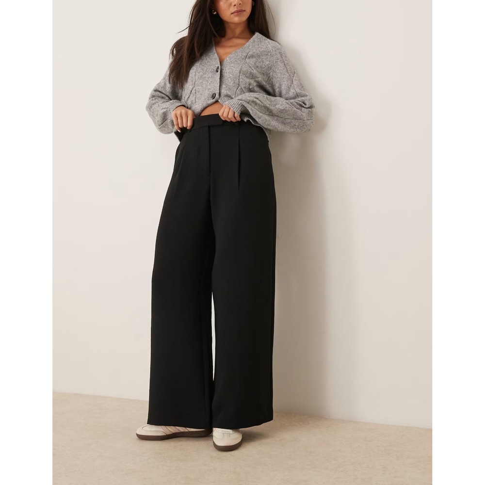 NEW Abercrombie & Fitch High Rise Pleated Ultra Wide Leg Trouser Black 28 6L - Picture 10 of 16